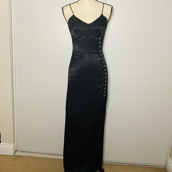 Dresses & Skirts - NEW Black Satin Slit Maxi Dress w/ Hook and eye